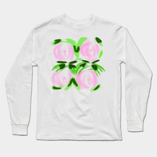 Pink watercolor floral green leaves art Long Sleeve T-Shirt